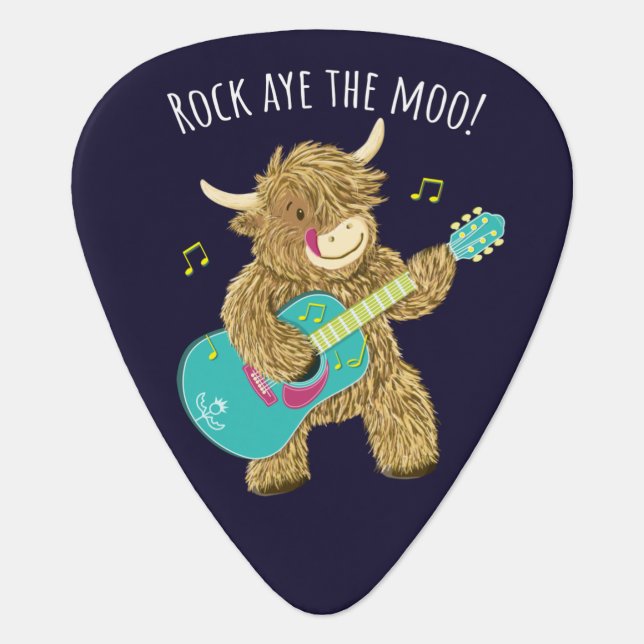 Scottish Highland Cow Guitarist Rock Aye The Moo!  Guitar Pick (Front)