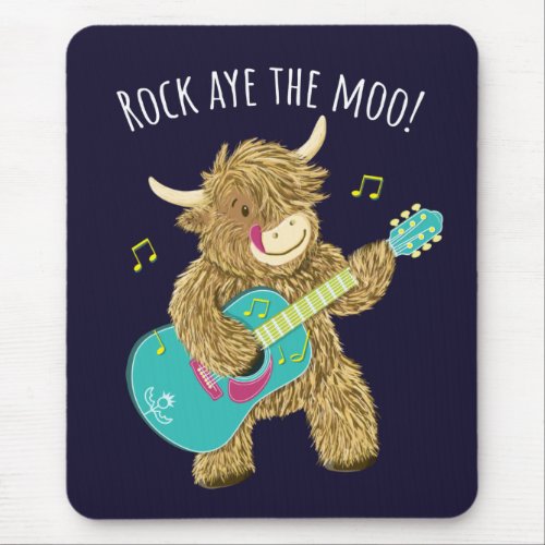 Scottish Highland Cow Guitarist Rock Aye The Moo  Mouse Pad