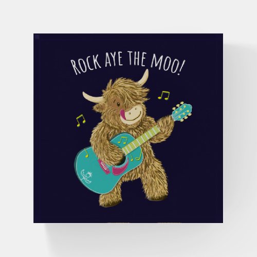 Scottish Highland Cow Guitarist Rock Aye The Moo  Paperweight