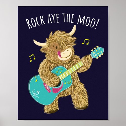 Scottish Highland Cow Guitarist Rock Aye The Moo  Poster