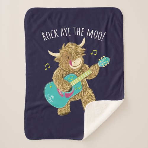 Scottish Highland Cow Guitarist Rock Aye The Moo  Sherpa Blanket