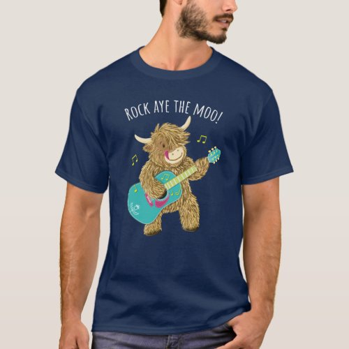 Scottish Highland Cow Guitarist Rock Aye The Moo T_Shirt