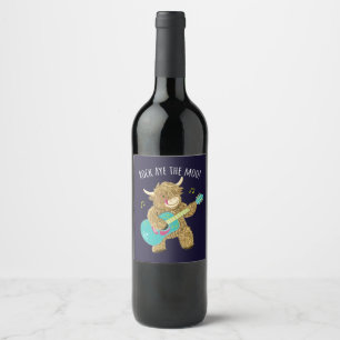 Scottish Highland Cow Guitarist Rock Aye The Moo! Wine Label
