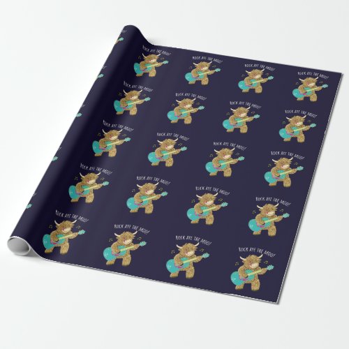 Scottish Highland Cow Guitarist Rock Aye The Moo  Wrapping Paper