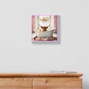 Scottish Highland Cow in Bathtub with Duck Canvas Photo Tile
