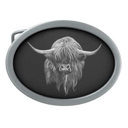 Scottish Highland Cow In Black And White Belt Buckle