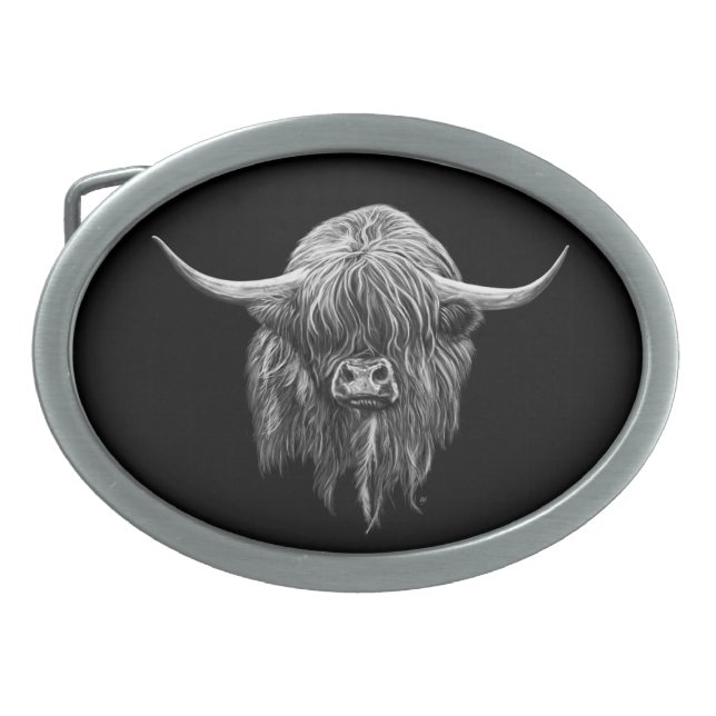 Scottish Highland Cow In Black And White Belt Buckle (Front)
