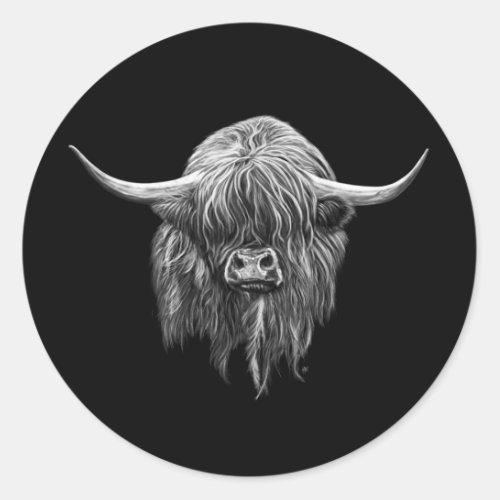 Scottish Highland Cow In Black And White Classic Round Sticker