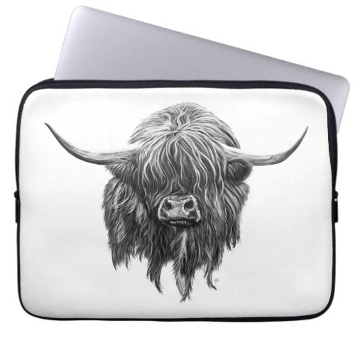 Scottish Highland Cow In Black And White Laptop Sleeve
