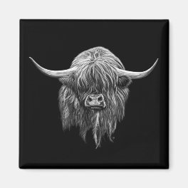 Scottish Highland Cow In Black And White Magnet