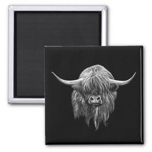 Scottish Highland Cow In Black And White Magnet