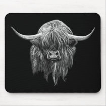 Scottish Highland Cow In Black And White Mouse Pad