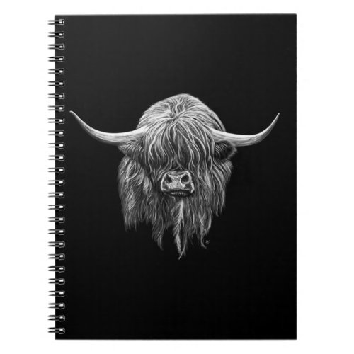 Scottish Highland Cow In Black And White Notebook