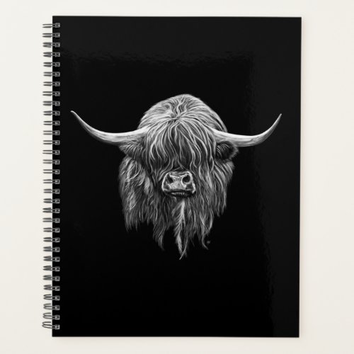 Scottish Highland Cow In Black And White Planner