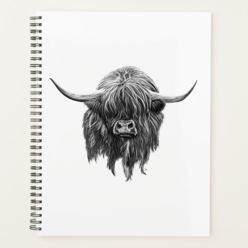 Scottish Highland Cow In Black And White Planner