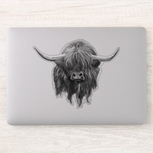 Scottish Highland Cow In Black And White Sticker