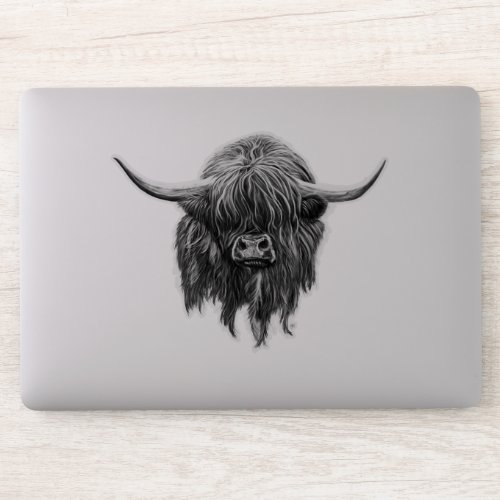Scottish Highland Cow In Black And White Sticker
