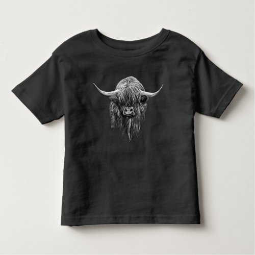 Scottish Highland Cow In Black And White Toddler T_shirt