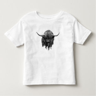 Scottish Highland Cow In Black And White Toddler T-shirt