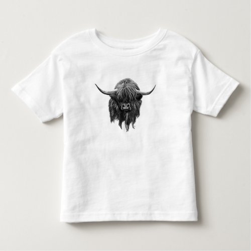 Scottish Highland Cow In Black And White Toddler T_shirt