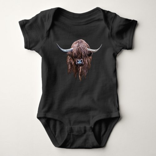 Scottish Highland Cow In Colour Baby Bodysuit