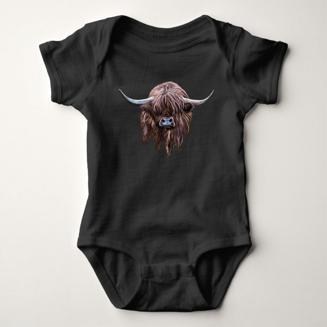 Scottish Highland Cow In Colour Baby Bodysuit (Front)