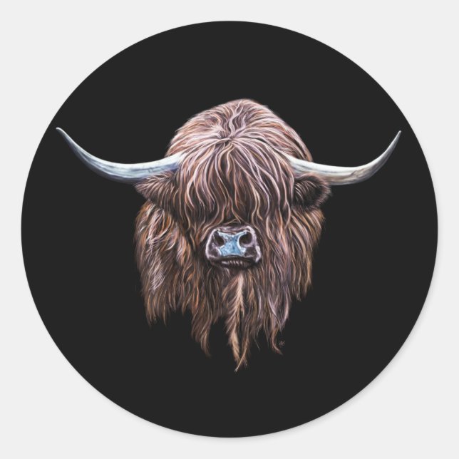 Scottish Highland Cow In Colour Classic Round Sticker (Front)