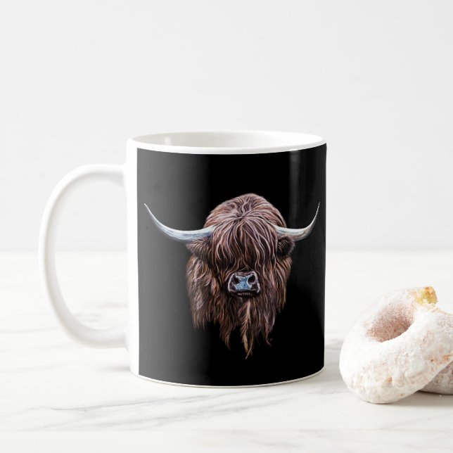 Scottish Highland Cow In Colour Coffee Mug (With Donut)