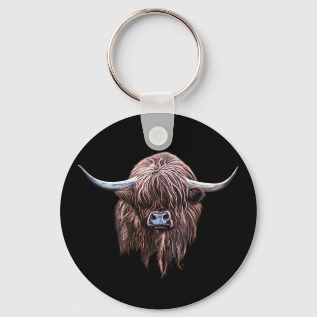 Scottish Highland Cow In Colour Keychain (Front)