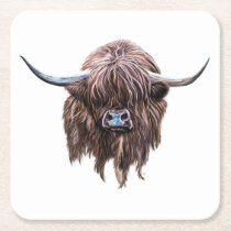 Scottish Highland Cow In Colour Square Paper Coaster