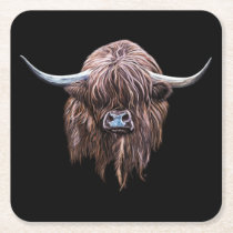 Scottish Highland Cow In Colour Square Paper Coaster