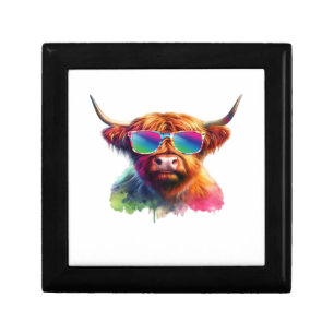 Scottish Highland Cow in Sunglasses Colorful Water Gift Box