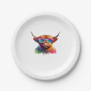 Scottish Highland Cow in Sunglasses Colorful Water Paper Plates