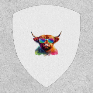 Scottish Highland Cow in Sunglasses Colorful Water Patch