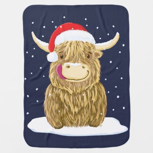 Scottish Highland Cow In The Christmas Snow Baby Blanket