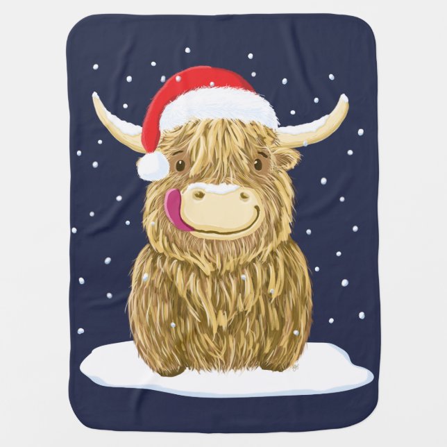 Scottish Highland Cow In The Christmas Snow Baby Blanket (Front)