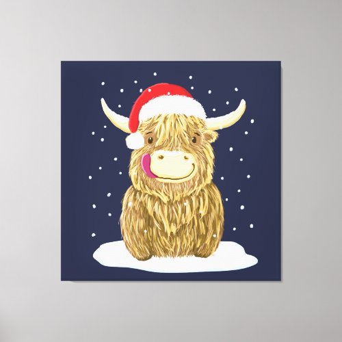 Scottish Highland Cow In The Christmas Snow Canvas Print