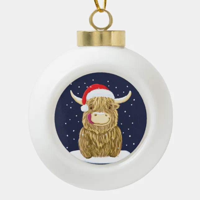 Scottish Highland Cow In The Christmas Snow Ceramic Ball Christmas Ornament Zazzle