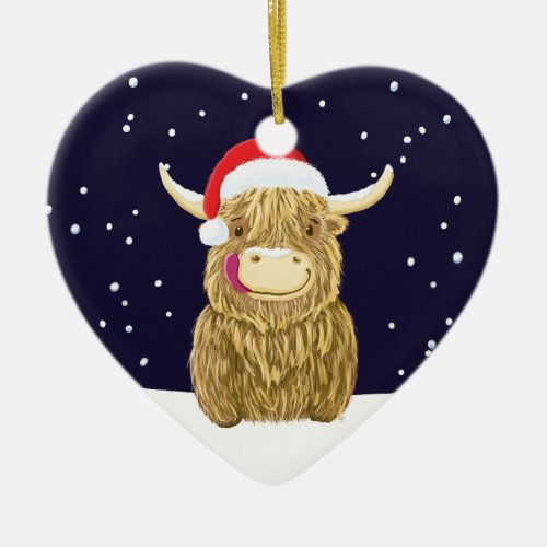 Scottish Highland Cow In The Christmas Snow  Ceramic Ornament