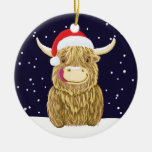 Scottish Highland Cow In The Christmas Snow Ceramic Ornament