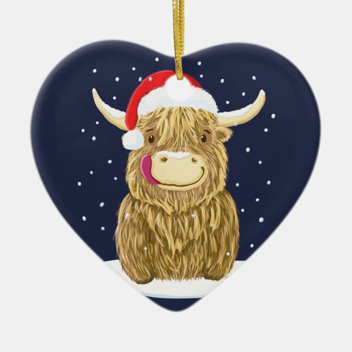 Scottish Highland Cow In The Christmas Snow Ceramic Ornament Zazzle Com