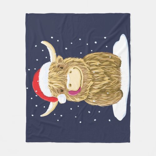 Scottish Highland Cow In The Christmas Snow Fleece Blanket