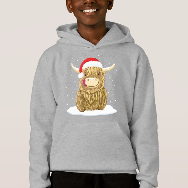 Scottish Highland Cow In The Christmas Snow Hoodie (Front)
