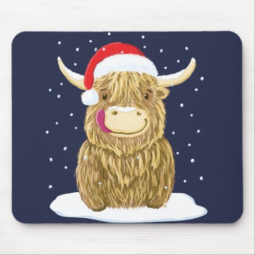 Scottish Highland Cow In The Christmas Snow Mouse Pad