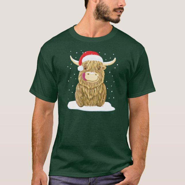 Scottish Highland Cow In The Christmas Snow T-Shirt (Front)
