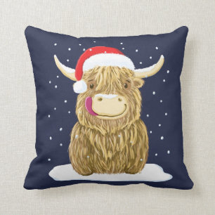 Scottish Highland Cow In The Christmas Snow Throw Pillow