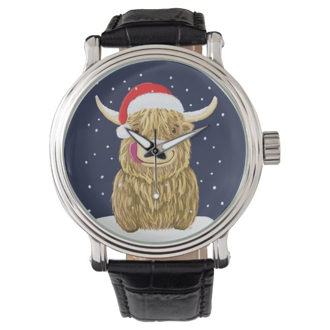 Scottish Highland Cow In The Christmas Snow Watch (Front)