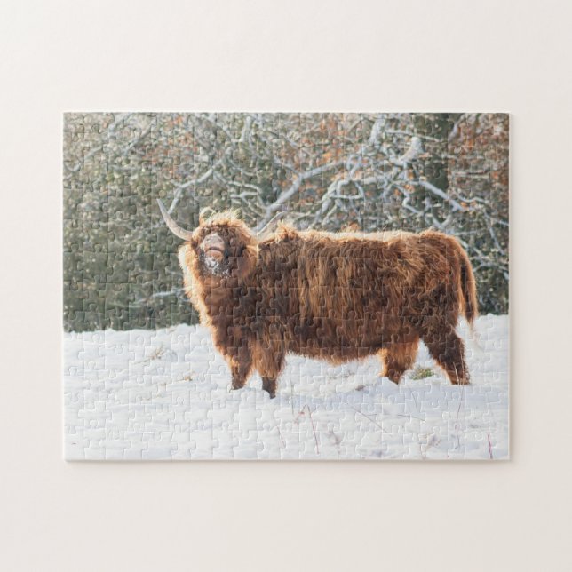 Scottish Highland cow in the snow Jigsaw Puzzle (Horizontal)
