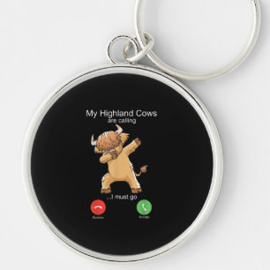 Scottish Highland Cow is Calling Keychain