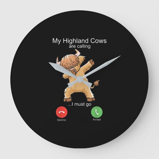 Scottish Highland Cow is Calling Large Clock (Front)